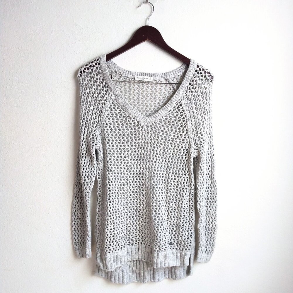 Abercrombie & Fitch small gray silver crochet sweater